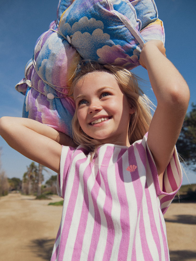 T-shirt a Righe Rosa e Ecru per Ragazza