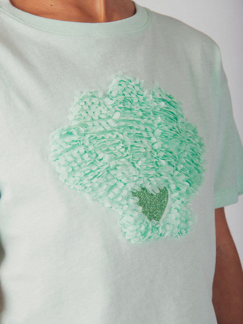 T-shirt turchese con animazione di conchiglia 3D per ragazze