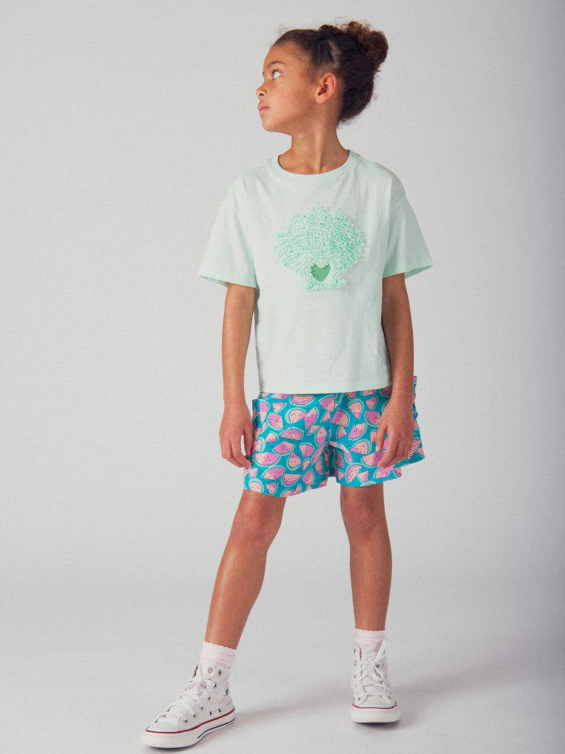 T-shirt turchese con animazione di conchiglia 3D per ragazze
