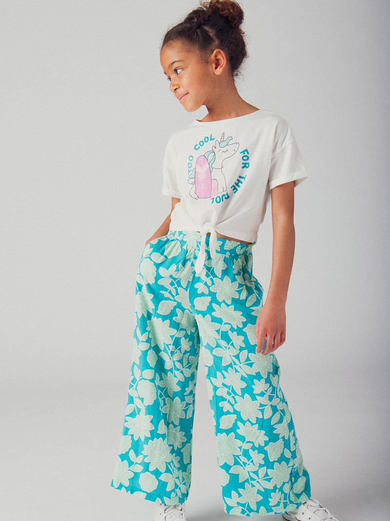 Pantaloni blu a stampa floreale per ragazze