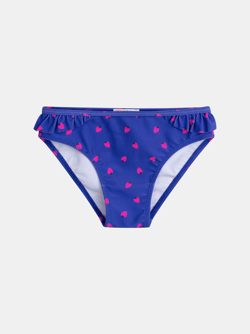 Costume da bagno blu a 2 pezzi con stampa di fragole per ragazze.PRODUCT