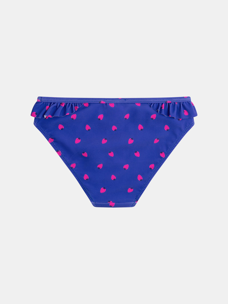 Costume da bagno blu a 2 pezzi con stampa di fragole per ragazze.PRODUCT