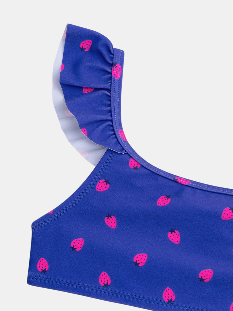 Costume da bagno blu a 2 pezzi con stampa di fragole per ragazze.PRODUCT