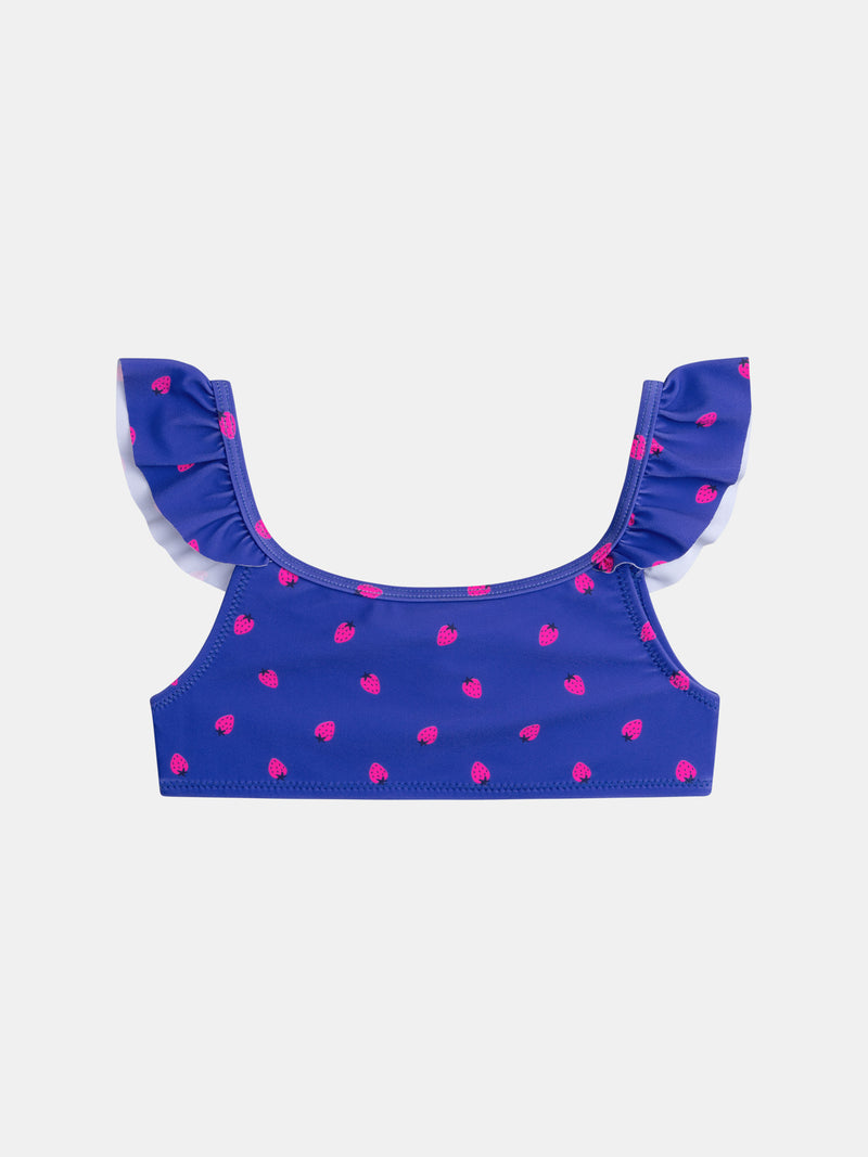 Costume da bagno blu a 2 pezzi con stampa di fragole per ragazze.PRODUCT