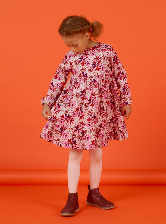 Abito in velluto a costine con stampa a fiori bambina MACOMROB1 / 21W901L1ROBD329