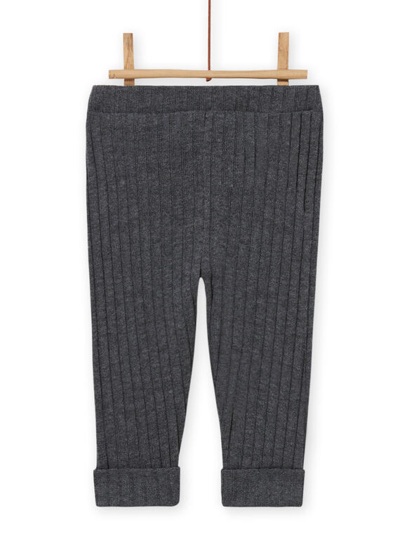 Leggings tinta unita grigio antracite a costine neonata MYIJOLEGCO3 / 21WI0914CAL944