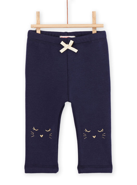 Pantaloni blu notte con motivo testa di animale sulle ginocchia PIJOPANDOU2 / 22WG09D3PANC205