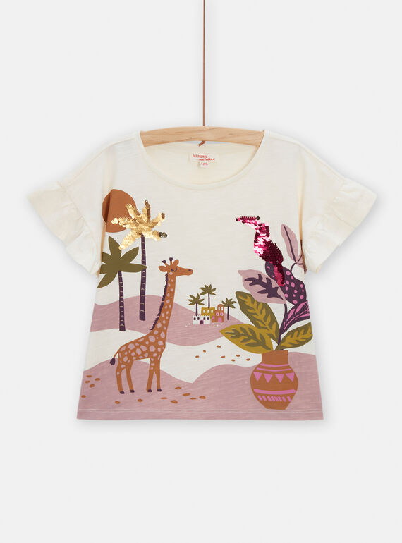 T-shirt ecrù con paillettes magiche bambina TACRITI4 / 24S901L1TMC003