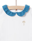 T-shirt ecrù con collo con volant petrolio neonata NIJOBRA6 / 22SG09C4BRA000