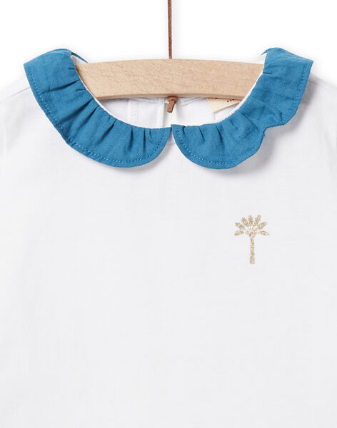 T-shirt ecrù con collo con volant petrolio neonata NIJOBRA6 / 22SG09C4BRA000