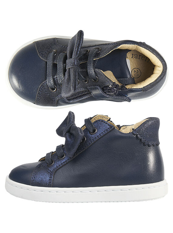 Sneakers pelle navy fiocco amovibile neonata GBFBASBOW / 19WK37I2D3F070
