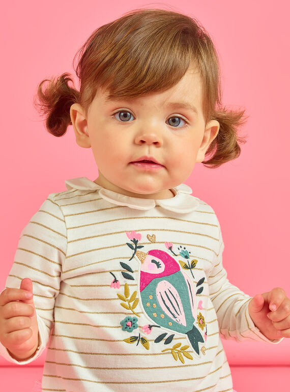 T-shirt a righe con motivo uccello e fiori neonata MIKABRA / 21WG09I1BRA001