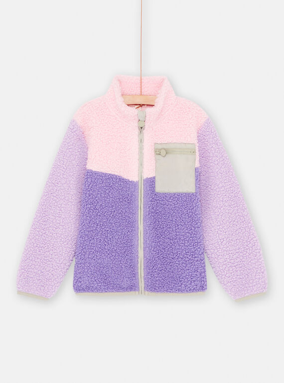 Giacca colorblock viola, rosa e verde in sherpa bambina SAJOCARF2 / 23W901M7CARD326