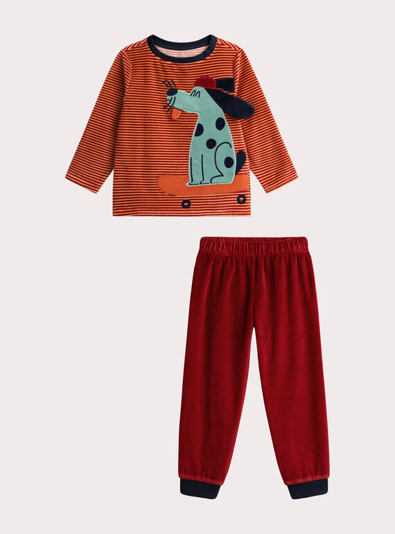 Pigiama rosso in velluto per ragazzo  VEGOPYJWAF / 24WH1299PYJF526