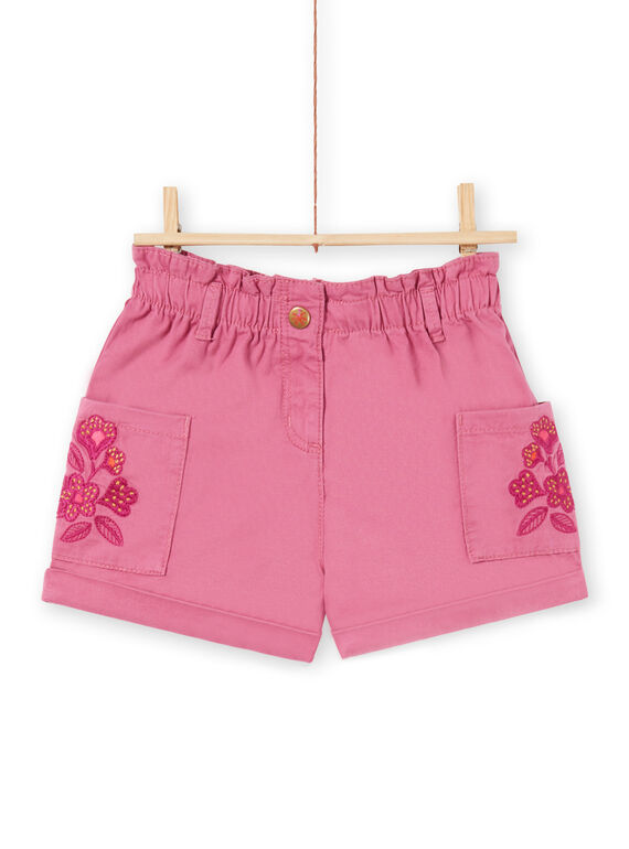Shorts paper bag porpora chiaro con tasche ricamate bambina LATERSHORT1 / 21S901V1SHO322