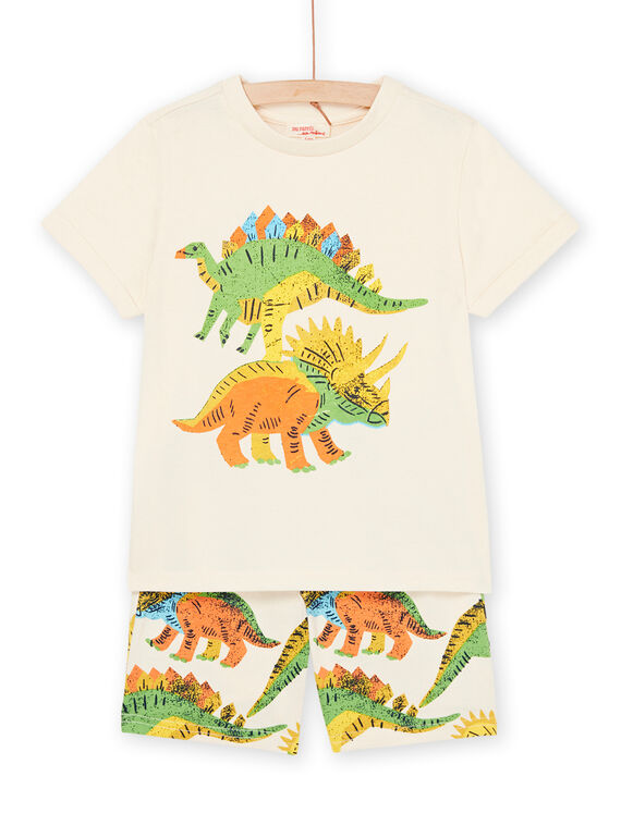 Completo T-shirt e bermuda crema con motivi e stampa dinosauri ROPLAENS2 / 23S902P4ENSA002