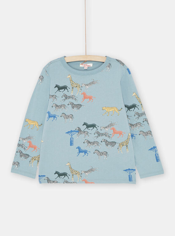 T-shirt blu con stampa safari bambino SOKYOTEE2 / 23W902I3TML204