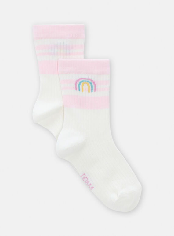 Calze sportive bambina ecrù e rosa con motivo arcobaleno TYAPOCHO2 / 24SI0184SOQ001