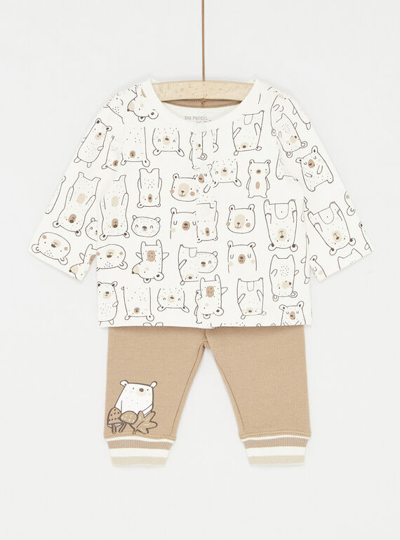 T-shirt e pantaloni panna e marrone 