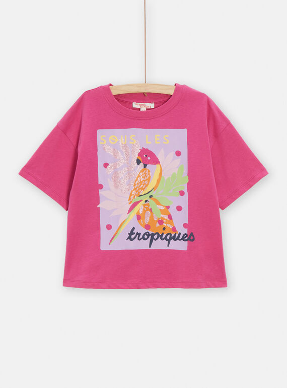 T-shirt fucsia con motivo tropicale bambina TAJOTI5 / 24S901C2TMC304