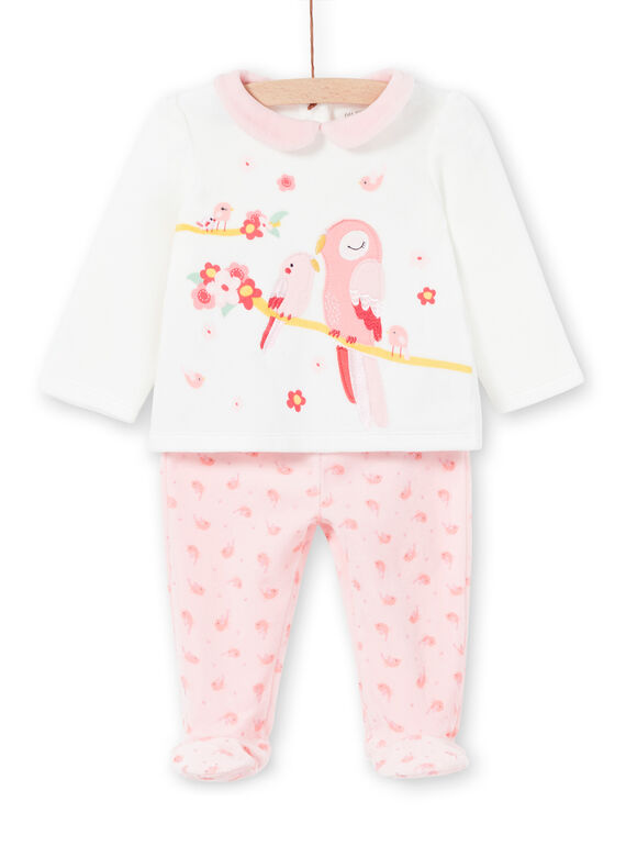 Pigiama corredo bambina in velluto motivi uccelli LEFIPYJAMI / 21SH1311PYJ001