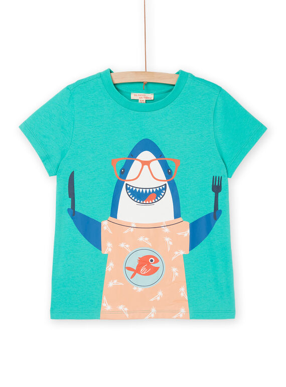 T-shirt turchese con motivo squalo ROJOTI7 / 23S902Z4TMCG607