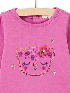 T-shirt a maniche lunghe rosa con motivo testa di leopardo e glitter neonata MIPATEE2 / 21WG09H3TMLH705