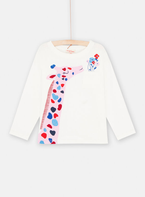 T-shirt ecrù con motivo giraffa bambina SAFORTEE4 / 23W901K1TML001