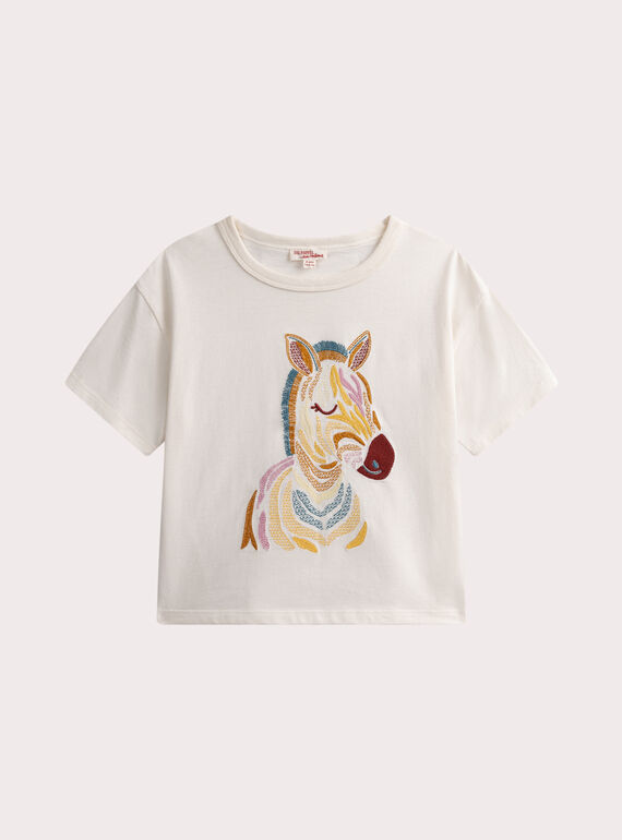 T-shirt ecru con motivo ricamato  WAPRITI3 / 25S901S3TMC003