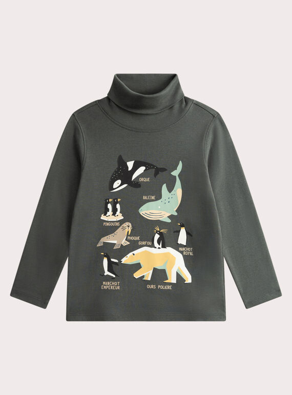 Dolcevita verde con figure di animali artici per bambino VOPERSOUP / 24W902R1SPLG617