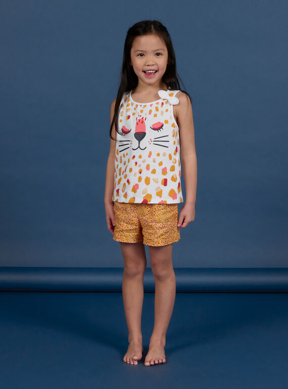 Set pigiama bianco e arancione leopardato bambina NEFAPYJNEO / 22SH11HAPYJ000