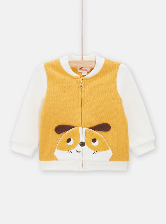 Cardigan neonato giallo sole stile giubbotto con motivo cane TUJOGIL2 / 24SG1082GIL102