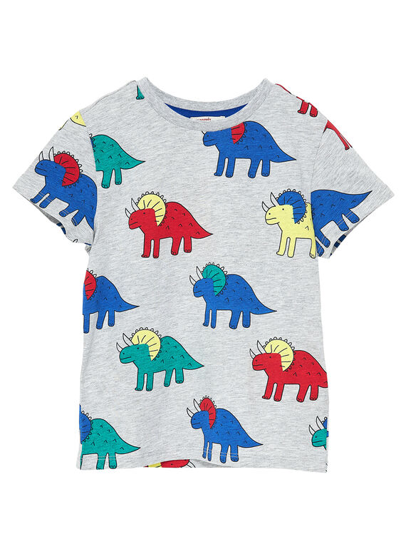 T-shirt maniche corte bambino grigio chiaro melange con stampa dinosauri JOGRATI1 / 20S902E3TMCJ920