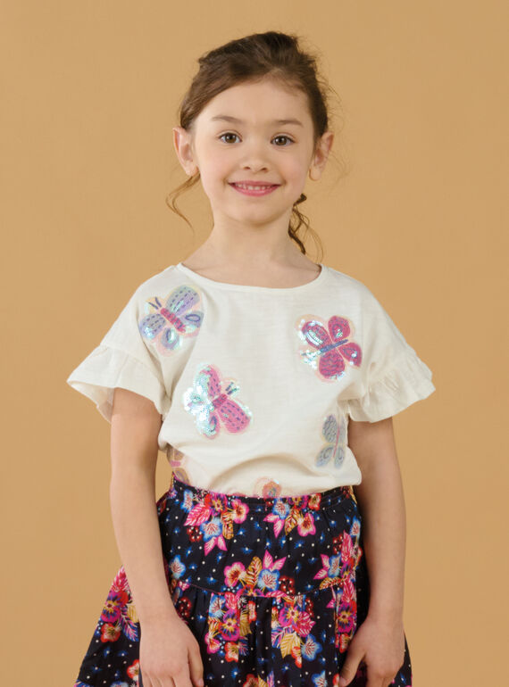 T-shirt bianca con motivi farfalle in paillettes RAJUNTI4 / 23S901U2TMC001