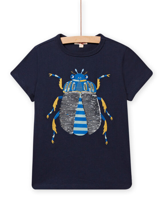 T-shirt blu notte motivo scarabeo con paillettes double face bambino NOSANTI5 / 22S902S3TMC705