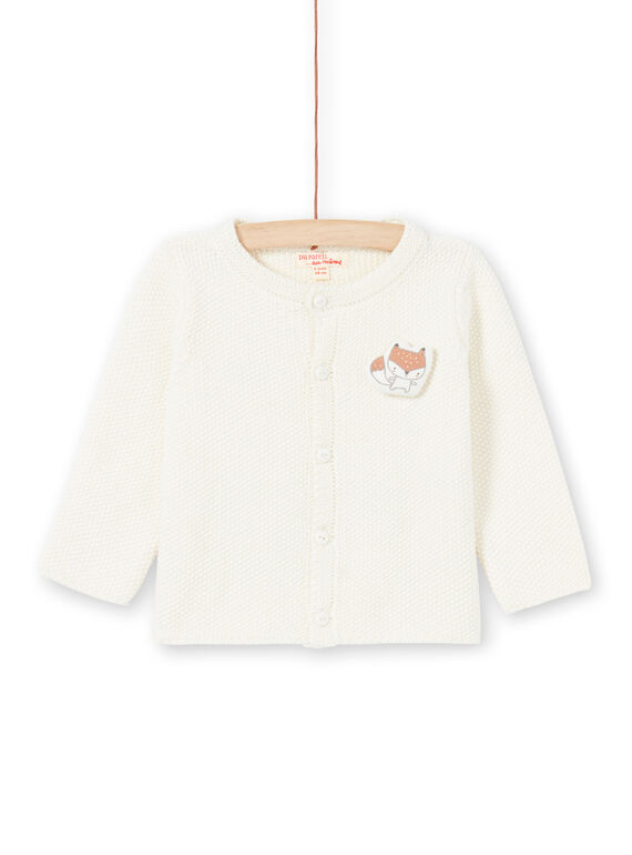 Cardigan in maglia ecrù con motivo volpe nascita unisex MOU1GIL2 / 21WF0541GIL001