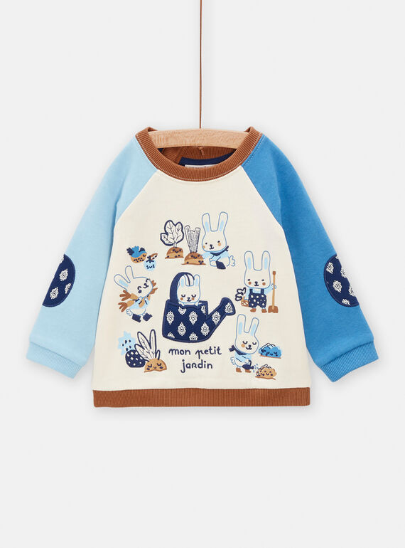 Felpa neonato ecrù scuro e blu con motivi fantasia TUDESWE / 24SG10J1SWE003