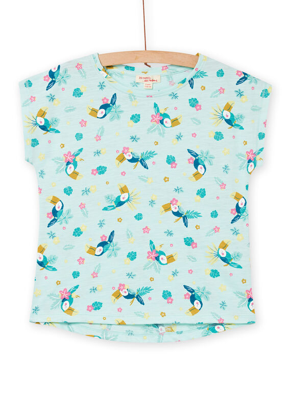 T-shirt blu ghiaccio con stampa pappagallo e a fiori bambina NAJOTI8 / 22S901C3TMC219