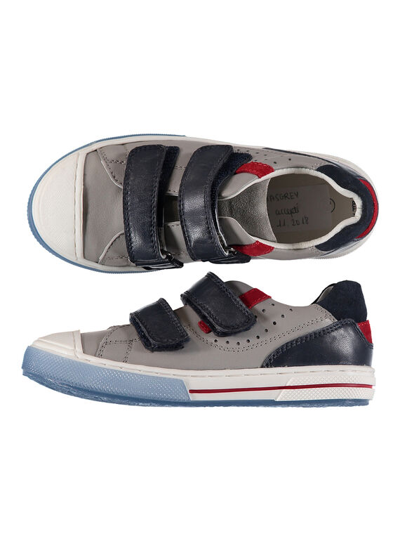 Sneakers da città bimateriale in pelle bambino FGBASGREY / 19SK3641D3F940