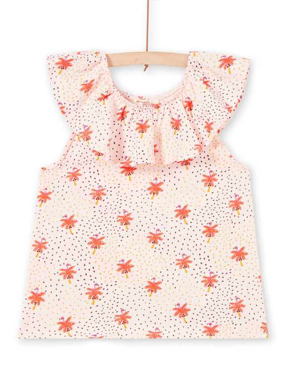 T-shirt nude con collo con volant e stampa fenicottero rosa e palma bambina LATERTI1 / 21S901V1TMCD322