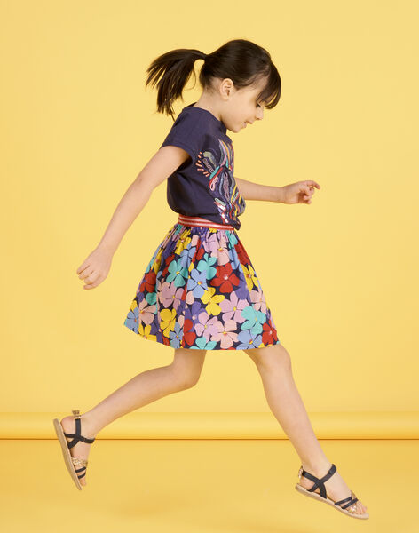 Gonna double face navy con stampa a fiori e uccello bambina NALUJUP1 / 22S901P1JUP070