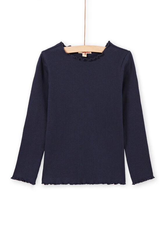 T-shirt a costine maniche lunghe tinta unita blu notte bambina MAJOUTEE2 / 21W90122TMLC205