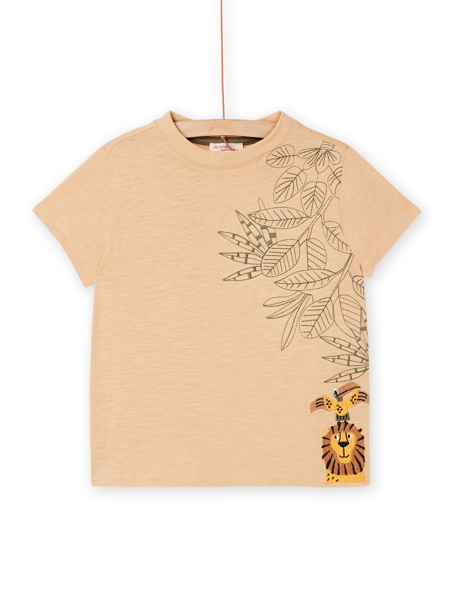 T shirt caffe al latte con ricamo leone e pappagallo acquisto online T Shirt Canottiera DPAM
