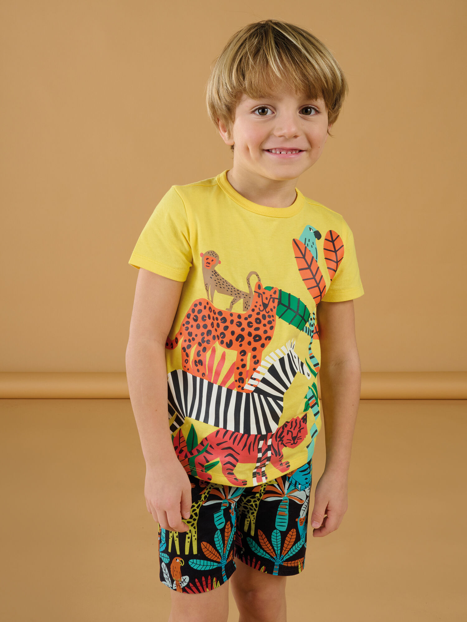T shirt gialla limone con motivi giungla acquisto online T