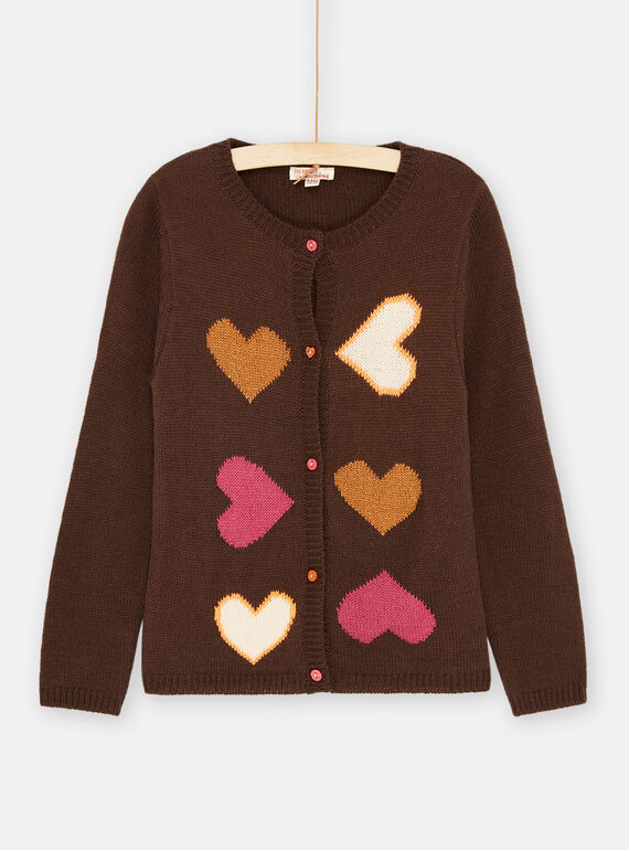 Cardigan marrone con motivi cuori SALOCAR1 / 23W901R1CARI803