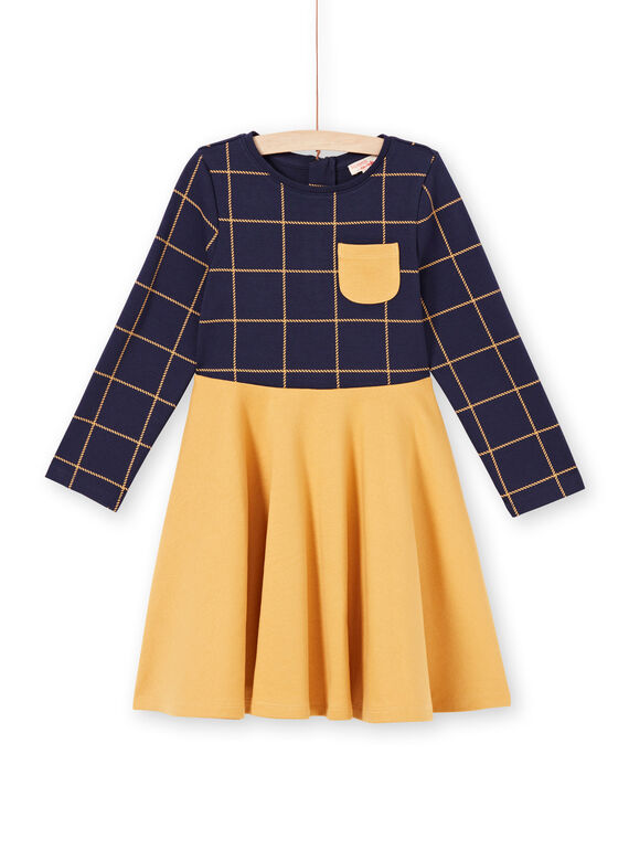 Abito a maniche lunghe bicolore blu notte e giallo bambina MAJOROB5 / 21W90123ROBC205