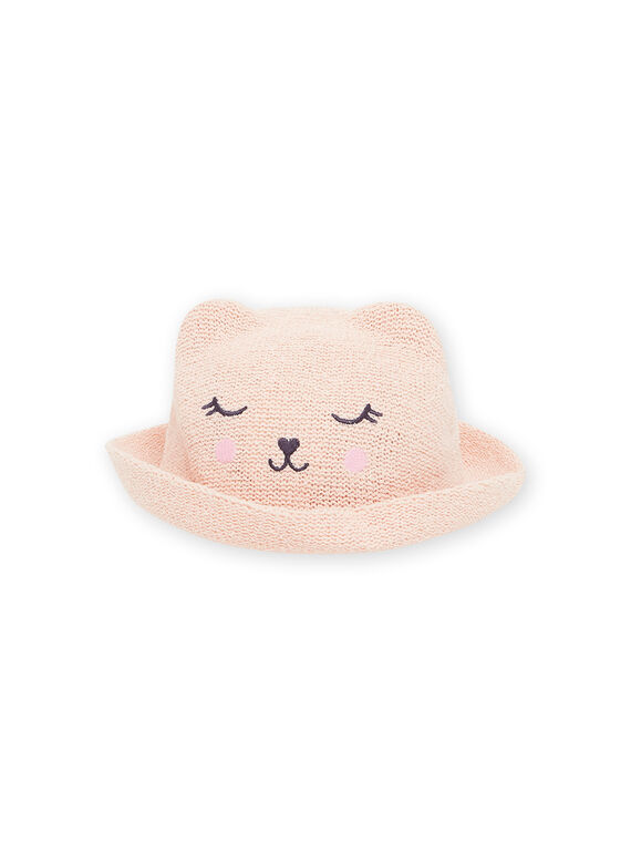 Cappello di paglia rosa confetto con motivo testa di gatto