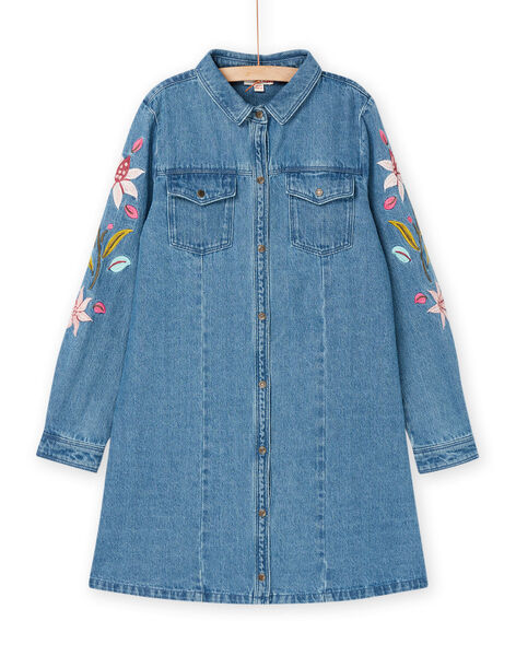 Abito in jeans blu con ricami a fiori sulle maniche RAMAGROB3 / 23S901T2ROBP272
