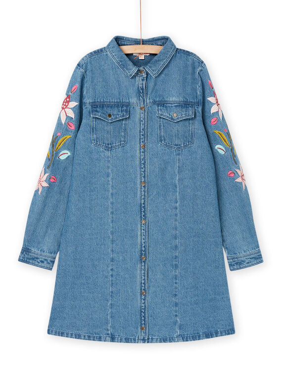 Abito in jeans blu con ricami a fiori sulle maniche RAMAGROB3 / 23S901T2ROBP272