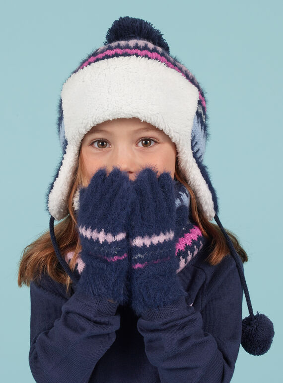 Guanti blu in finta pelliccia con motivo jacquard bambina MYAPLAGAN / 21WI0161GANC202